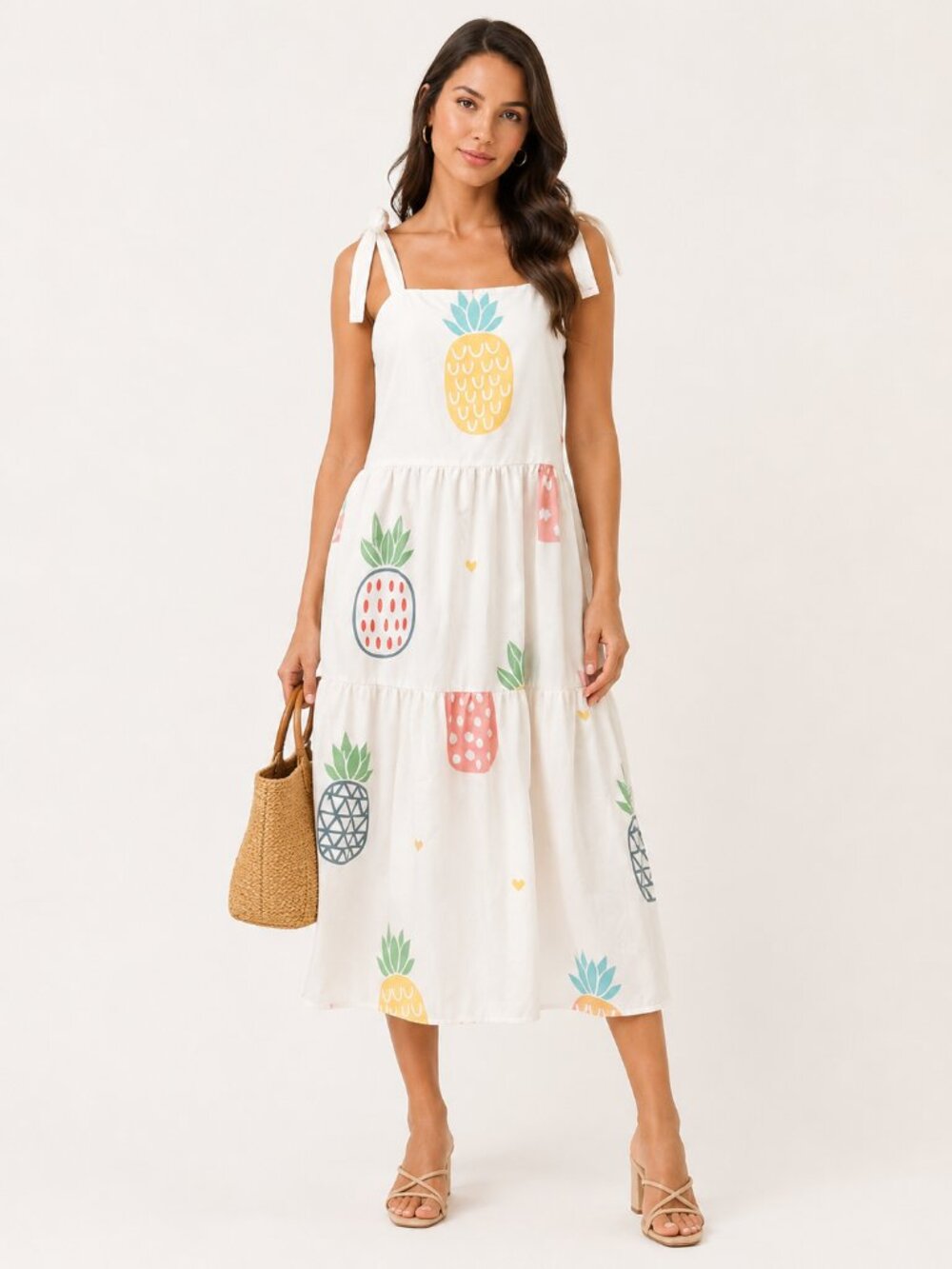 Vintage HANDMADE Pineapple Tiered Midi Sundress Small - Picture 2 of 12